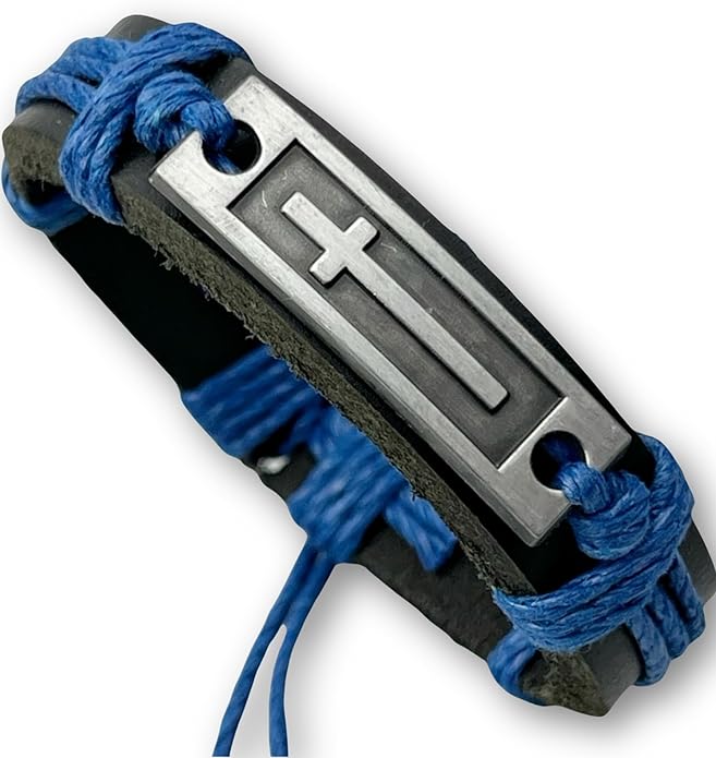 Leather Cross Bracelet for Teens or Men, Cool Christian Gift Ideas for Teenagers for Confirmation, Baptism, Christmas Stocking Stuffers