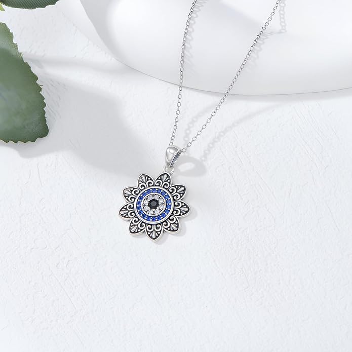 PELOVNY Evil Eye Necklaces 925 Sterling Silver Nazar Eye Protection Necklace Amulet Jewelry Gifts for Women