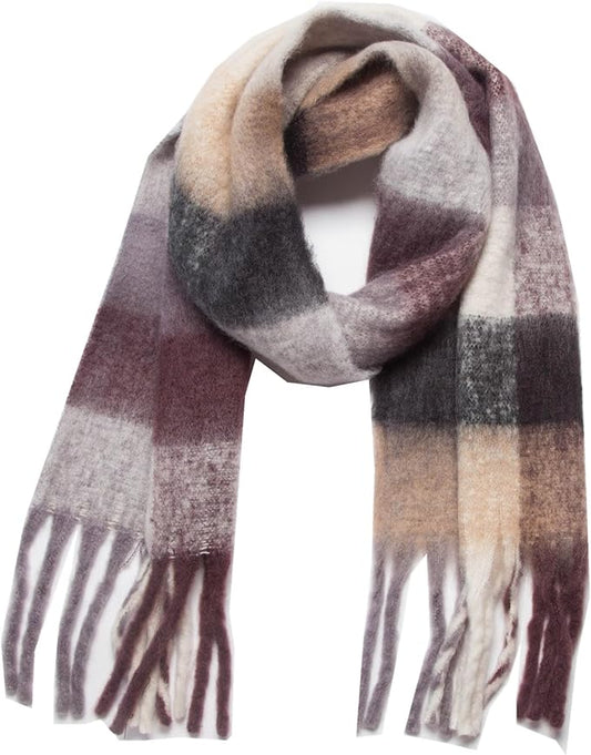 SHOHOKU Large Chunky Plaid Scarf Coloured Checked Oversized Scarf Tassel Soft Fall Winter Thick Warm Shawl Women
