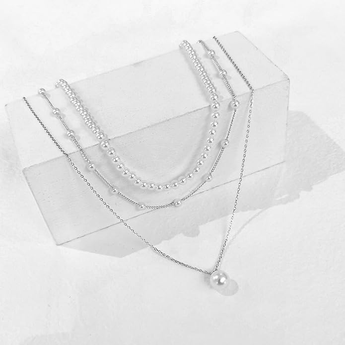 Zeffy Gold Pearl Necklace for Women, Dainty 14K Gold/Silve Plated Layered Pearl Choker Pearl Earrings Pearl Bracelets Wedding Trendy Gold Jewelry Set for Women Gifts