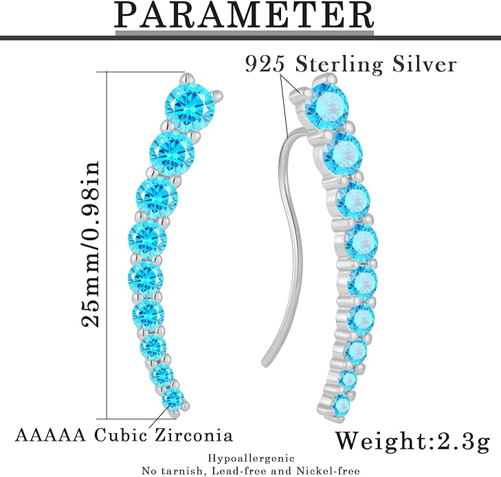 Climber Earrings for Women 925 Sterling Silver Ear Crawler Earrings White/Yellow/Rose Gold Plated Cubic Zirconia Earrings Jewelry