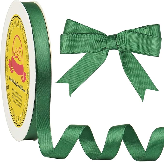 LEEQE Double Face Forest Green Satin Ribbon 1/2 inch X 50 Yards Polyester Forest Green Ribbon for Gift Wrapping Very Suitable for Weddings Party Invitation Decorations and More