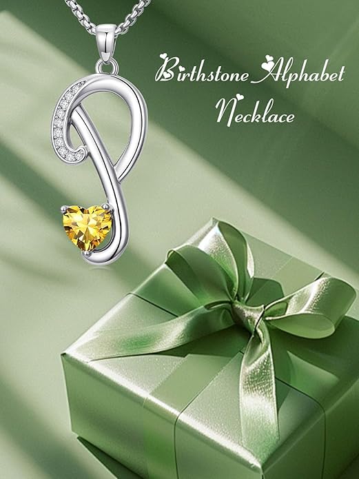 Christmas Gifts for Women Alphabet A to Z Initial Birthstone Pendant Necklaces for Women - 18k White Gold Plated Personalized Name Jewelry Valentine Mothers Day Birthday Gifts for Women Her Girlfriend