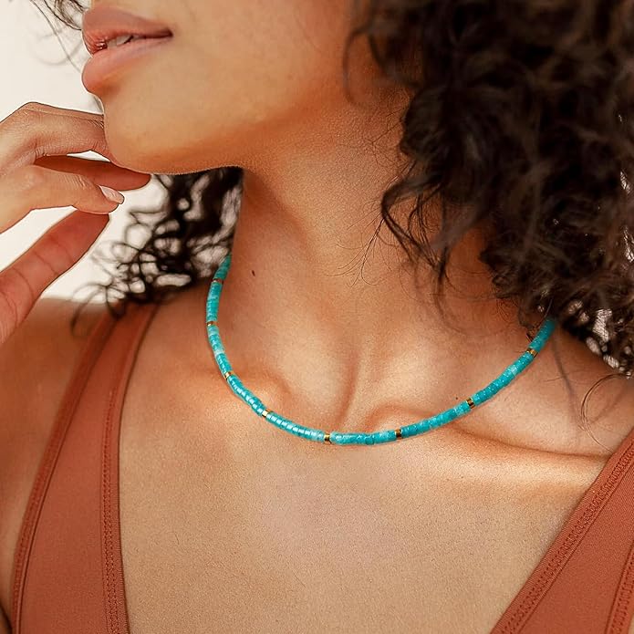 AGOT Beaded Gemstone Necklace for Women: Boho Bead Choker Natural Stone Necklaces - Handmade Jewelry for Summer Beach