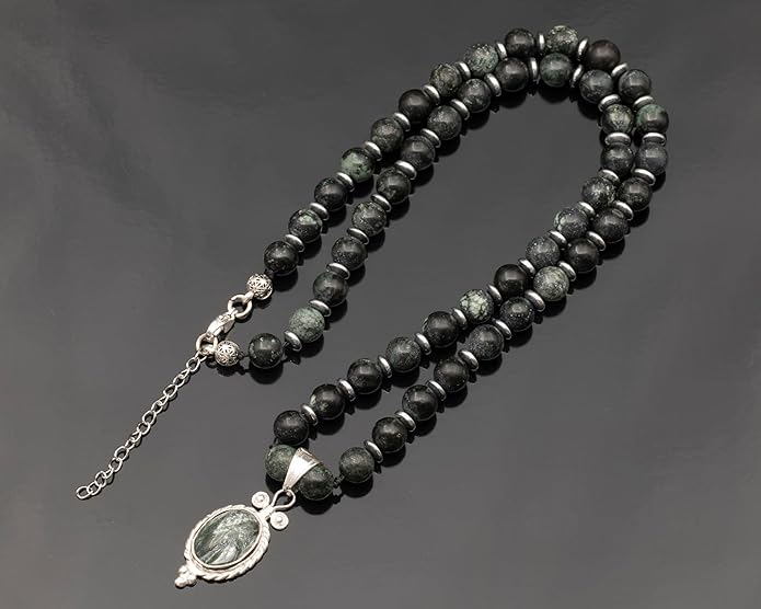 Natural Carnelian Agate Silver Pendant, Genuine Black Onyx Beaded Necklace, Gemstone Strong Necklace, 18x13 Cabachon, Fashion Dainty Jewelry, Healing Crystal Chakra Necklace, Minimalist Necklace