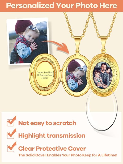 Supcare Locket Necklace That Holds Pictures-Engraved Photo Pendant Custom Jewellery Gifts for Men Women (with Jewellery Gift Box)