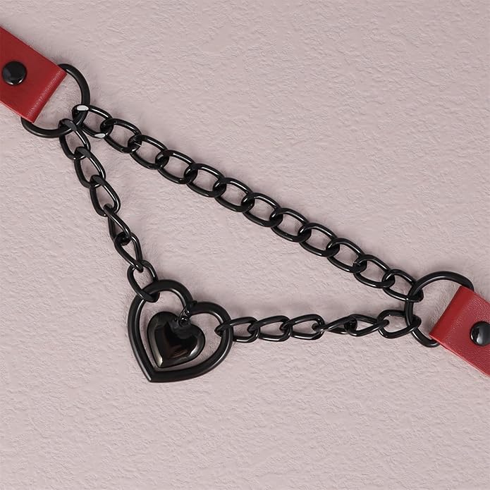 MILAKOO PU Leather Punk Choker Necklaces Circle/Heart Charm Adjustable Collar Necklace for Women