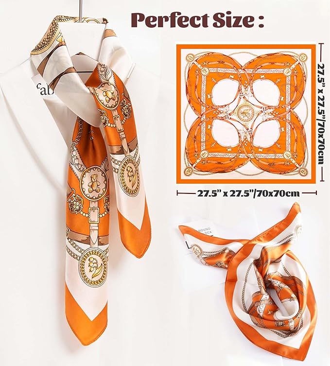 kcctoo 27.5" Mulberry Silk Feeling Head Scarf Women's Fashion Square Neck Satin Scarfs for Bag Hair Scarves Gift