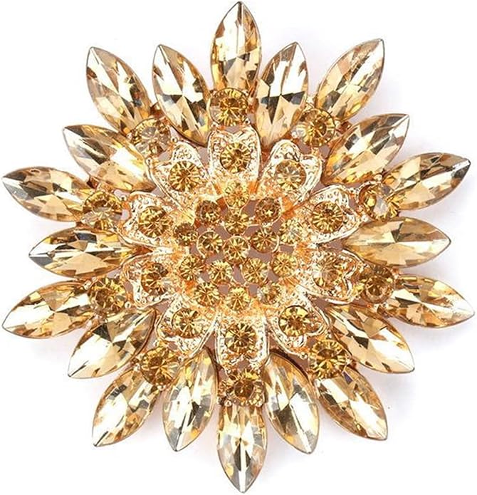 Rhinestone Flower Brooch Pin - Vintage Rose & Sunflower Brooches, Large Crystal Pin for Women, Gold & Pearl Accents, Elegant Christmas Brooch, Fashion Accessories for Hats, Dresses & Bags