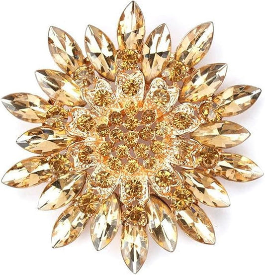 Rhinestone Flower Brooch Pin - Vintage Rose & Sunflower Brooches, Large Crystal Pin for Women, Gold & Pearl Accents, Elegant Christmas Brooch, Fashion Accessories for Hats, Dresses & Bags