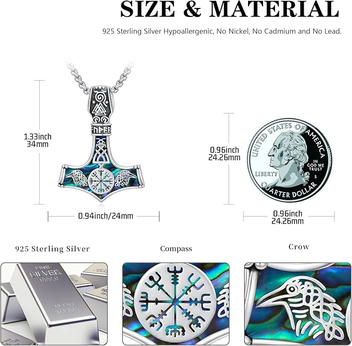 KoyeKei Viking Necklace for Men 925 Sterling Silver Viking Norse Pagan Jewelry Gifts for Women