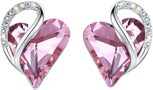 Earrings for Women, Mothers Day Gift for Mom, Heart Birthstone Crystal Stud Earring, Silver Plated Birthday Jewelry