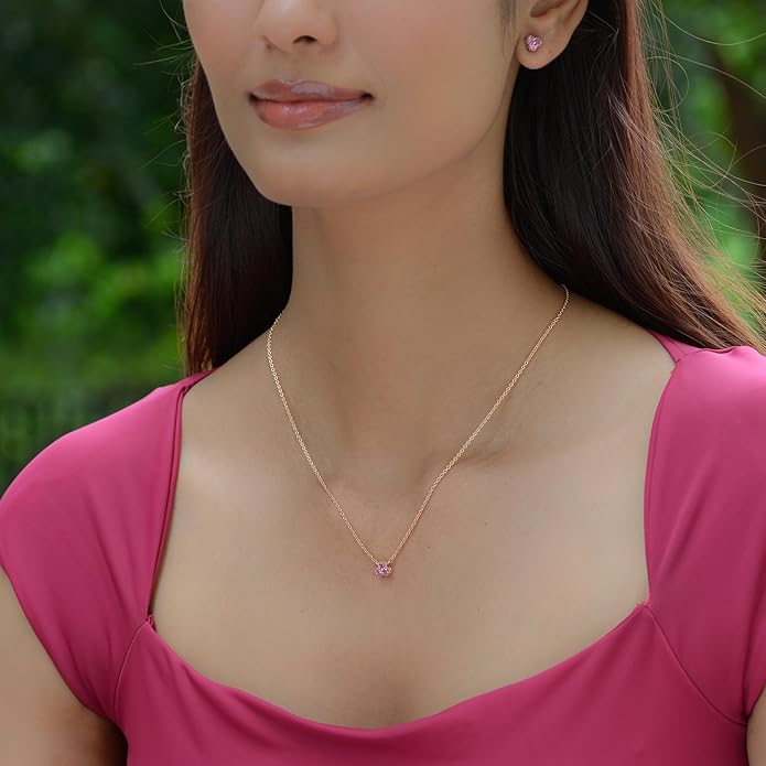 DEVSHINE 925 Sterling Silver Cluster Pendant & Earring Set with 2.5mm Round Natural Gemstones – Dainty Floral Design, Chain Included – Citrine, Rhodolite Garnet, Amethyst, Red Garnet & Sky Blue Topaz, 14K Gold & Rhodium Plating – Gift for Women