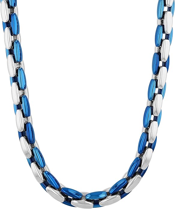 Stainless Steel and Blue Ion-Plate 6.3mm Oval Link 24" Chain Necklace