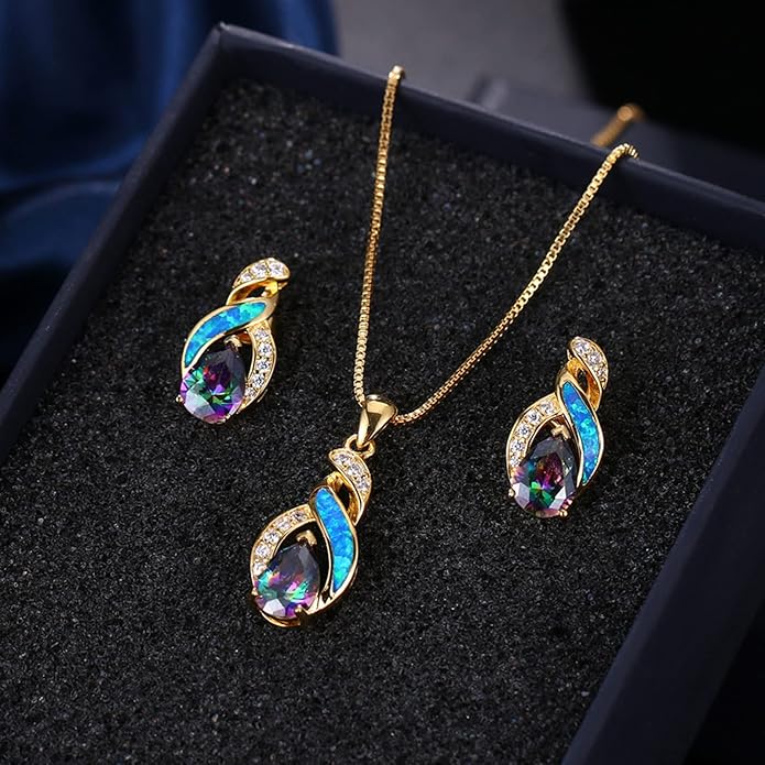 Hermosa Jewelry Sets Australian Created Opal Necklace Earrings Mother's Day Gifts Jewelry for Mom