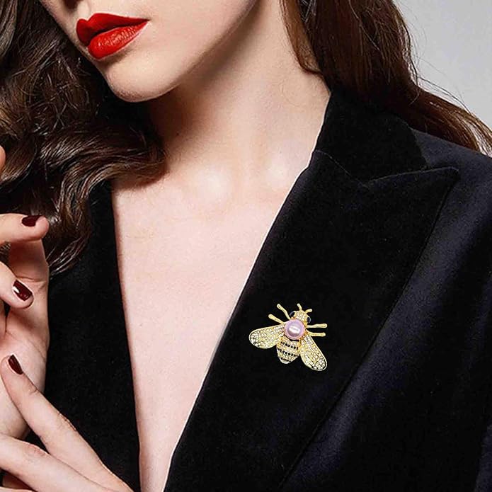 Honey Bee Brooches Crystal Insect Themed Bee Brooch Animal Fashion Shell Pearl Brooch Pin Gold Tone