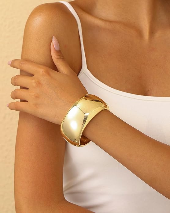 Bangle Bracelets for Women | 14K Gold Plated Trendy Wide Bracelets | Hinged Arm Cuff Bangles Chunky Bracelet for Women