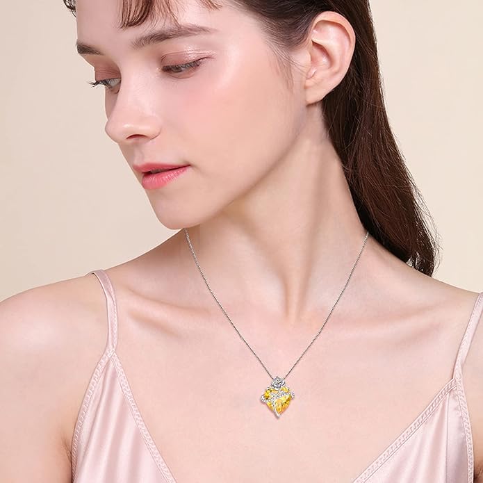 Birthstone Necklace for Women 925 Sterling Silver Love Heart Rose Flower Necklace Dainty Jewelry Gifts for Women Wife Girlfriend Mother Daughter Her