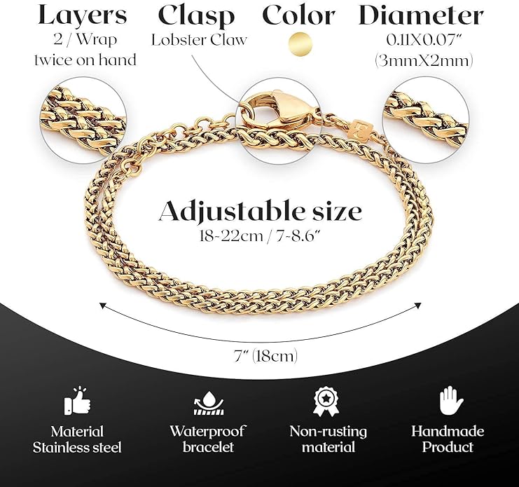 Galis Mens Bracelet Dvir - Stainless Steel for Men, Non Tarnish Rope Chain Bracelets, Stylish Birthday, Gift for Men, Dad, Husband, Boyfriend