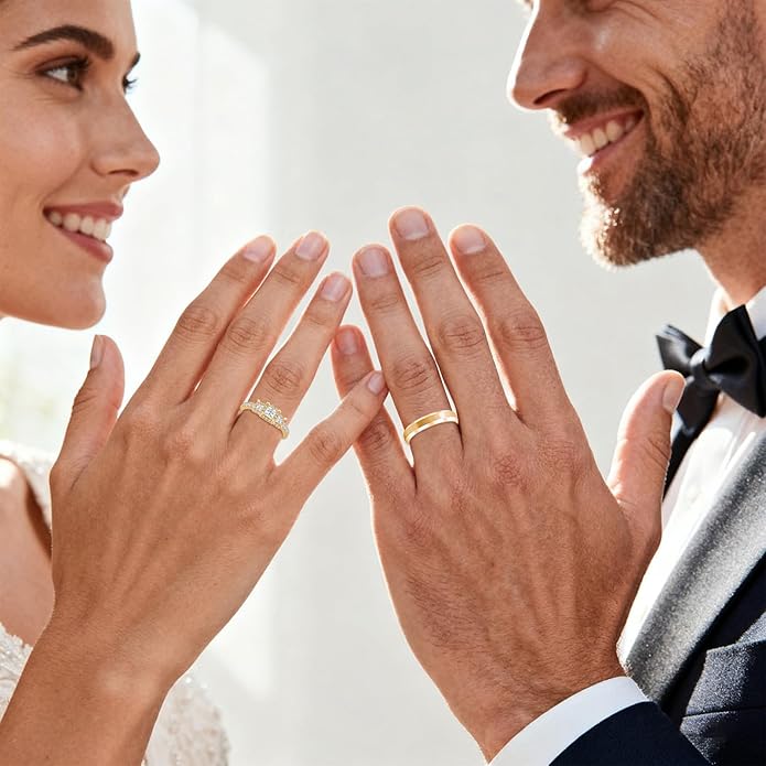 Rikelus Moissanite Engagement Ring Sets for Couples,10K 14K 18K Solid Gold Heart/Princess/Round Cut Bridal Ring Sets,Customized Matching Wedding Bands Set for Men and Women Free Engraving