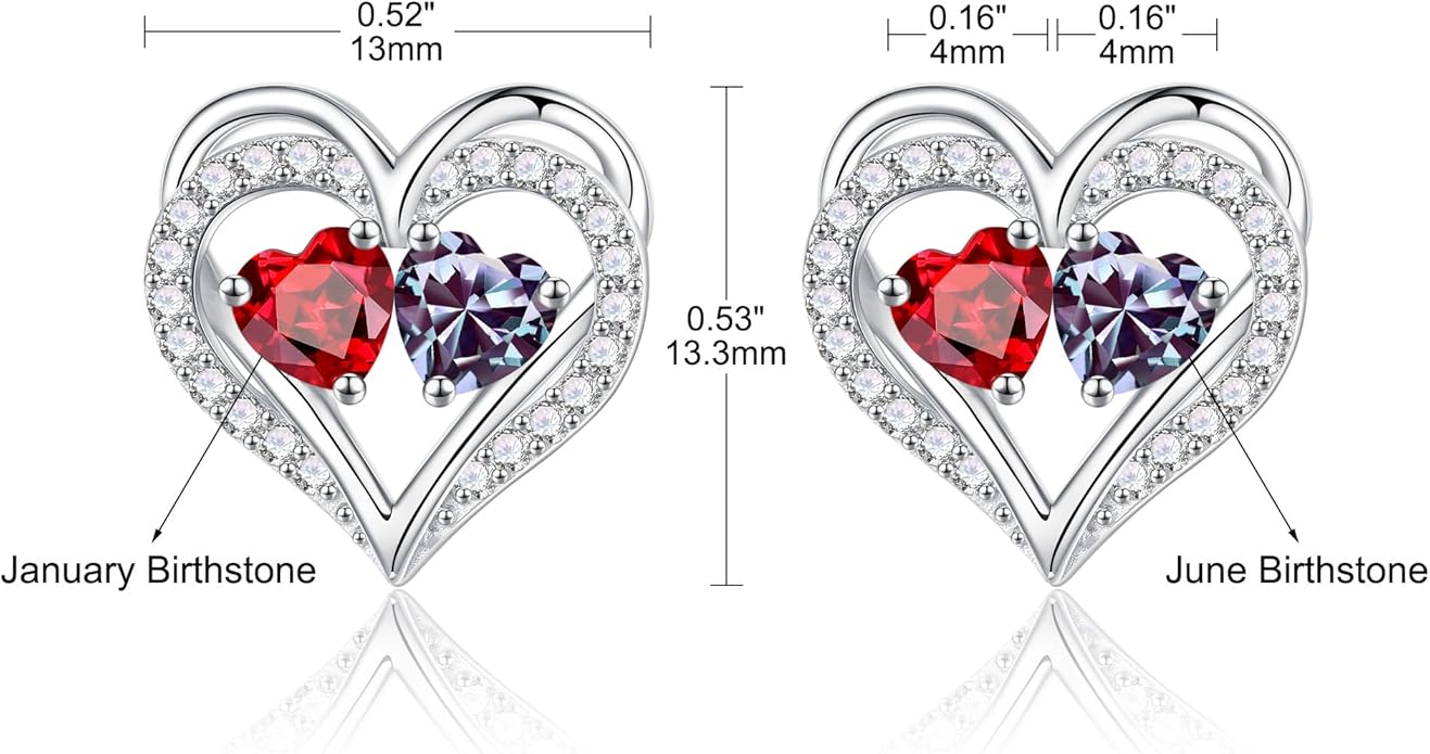 Iefil Birthstone Earrings for Women - 925 Sterling Silver Heart Earrings Anniversary Birthday Gifts for Women Wife Girlfriend Mom