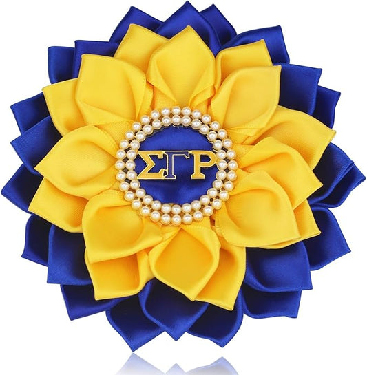 Sigmaa Gamma Rho Flower Brooch Pin for Women 1922 SGRho Gift Greek Sorority Gift Paraphernalia Jewelry Pearl & Satin 5.5" Sorority Pin for Sisterhood Soror
