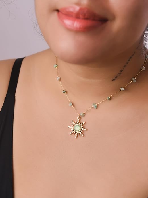 Sacina Sun Choker Necklace, Natural Crystal Necklace, Boho Hippie Jewelry, Christmas Jewelry Gift For Women