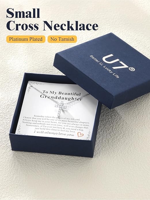 U7 Cross Necklace for Women,Silver/14K Gold Large or Small Cross Necklaces with CZ Diamond,Faith Birthday/Christmas Gift for Her Women Mother Daughter Grandmother