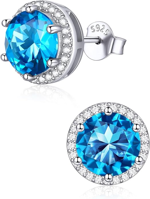 ChicSilver 925 Sterling Silver Birthstone Earrings for Women, 8MM/2 Carat Heart & Round Cubic Zirconia Stud Earrings, Hypoallergenic Jewelry, Ideal Birthday or Christmas Gifts