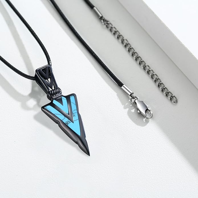 PCTJYFU Arrowhead Necklace 925 Sterling Silver for Women Men Pendant with Blue Opal/Abalone Shell/Turquoise Black Gold Plating Protective Symbol Jewelry Adjustable Chain Gift for Him Her