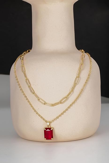 Gold Layered Pendant Necklaces for Women 14k Gold Plated Crystal Choker Necklace Paperclip Rhinestone Necklace Party Prom Jewelry