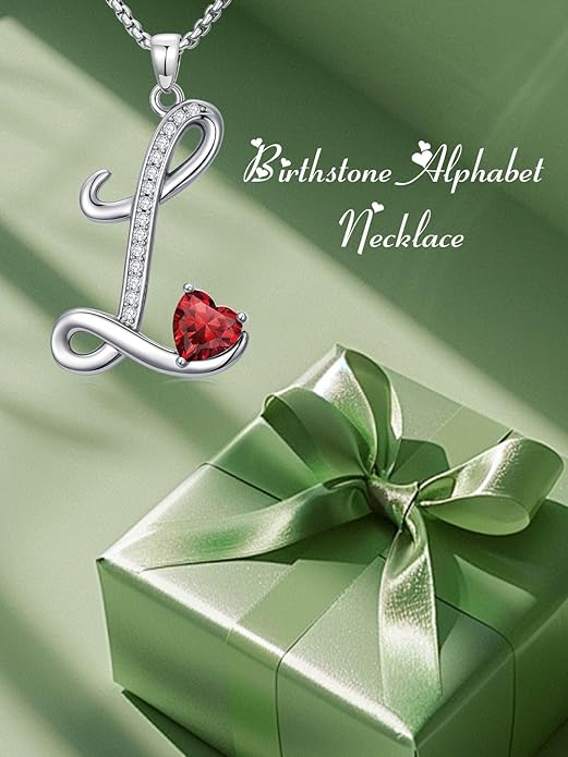 Christmas Gifts for Women Alphabet A to Z Initial Birthstone Pendant Necklaces for Women - 18k White Gold Plated Personalized Name Jewelry Valentine Mothers Day Birthday Gifts for Women Her Girlfriend