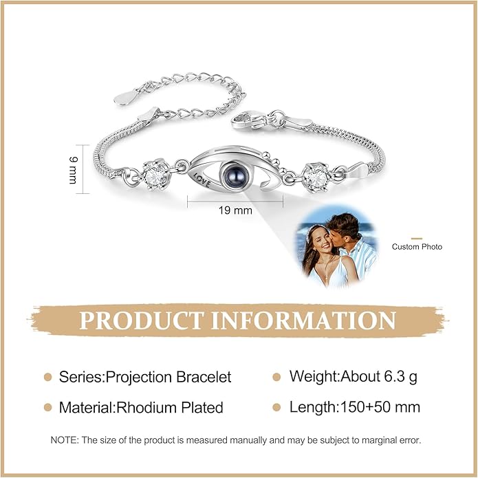 ROSI Personalized Bracelets with Picture Inside, Custom Projection Bracelets with Photos, Picture Bracelet Personalized Photo Gifts, Memorial Gifts for Women Mom Family Couple Girl