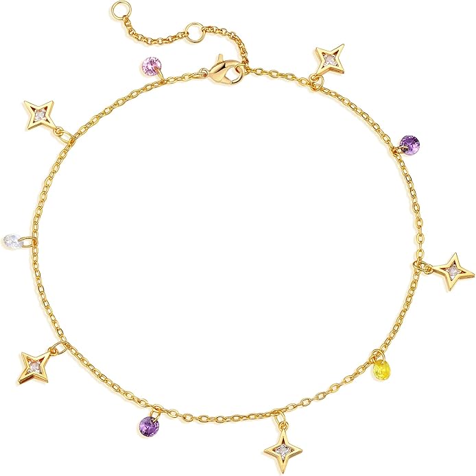 MTMY Gold Anklets for Women 14K Gold Plated Tiny Bead Anklet Colorful Tassel Foot Chain Dainty Adjustable Cute Summer Beach Boho Anklets Jewelry Gift