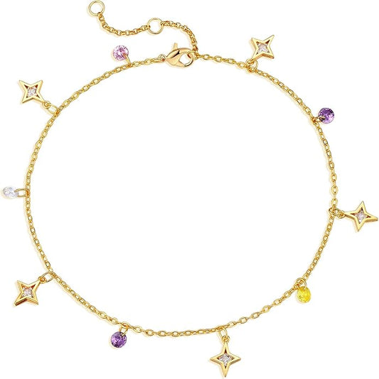 MTMY Gold Anklets for Women 14K Gold Plated Tiny Bead Anklet Colorful Tassel Foot Chain Dainty Adjustable Cute Summer Beach Boho Anklets Jewelry Gift