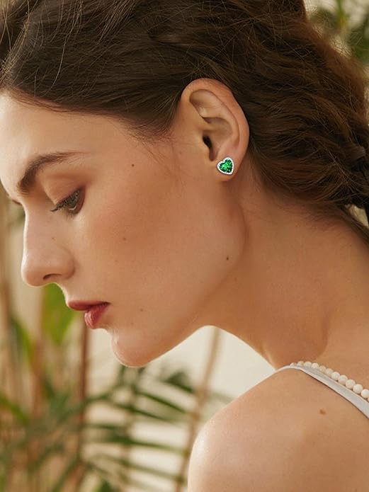ChicSilver 925 Sterling Silver Birthstone Earrings for Women, 8MM/2 Carat Heart & Round Cubic Zirconia Stud Earrings, Hypoallergenic Jewelry, Ideal Birthday or Christmas Gifts