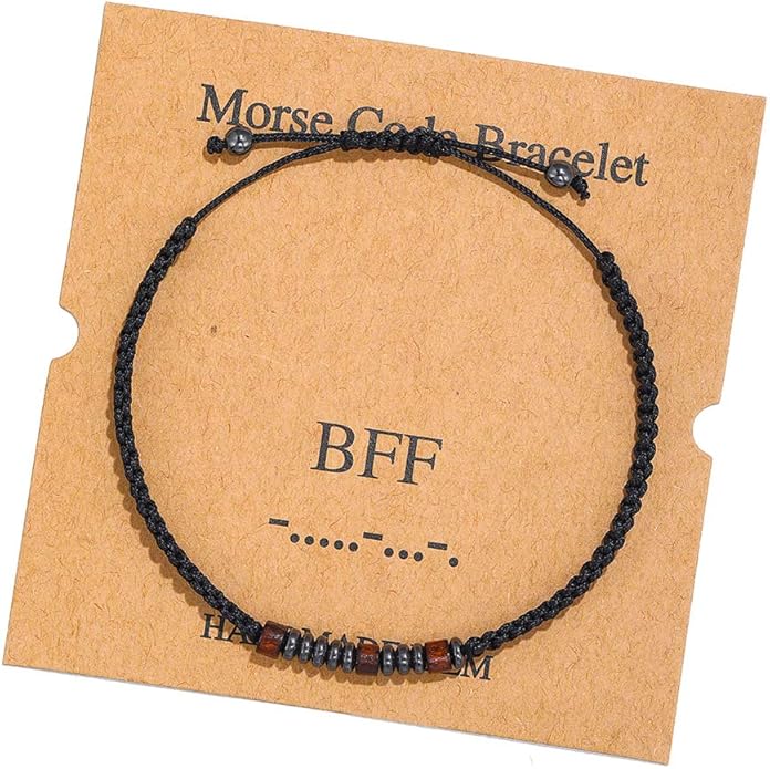 RINTOLER Morse Code Bracelets for Women Men Gifts for Her Best Friend Funny Inspirational Bracelets for Women Jewelry Adjustable Silk Beaded Wrap Bracelet