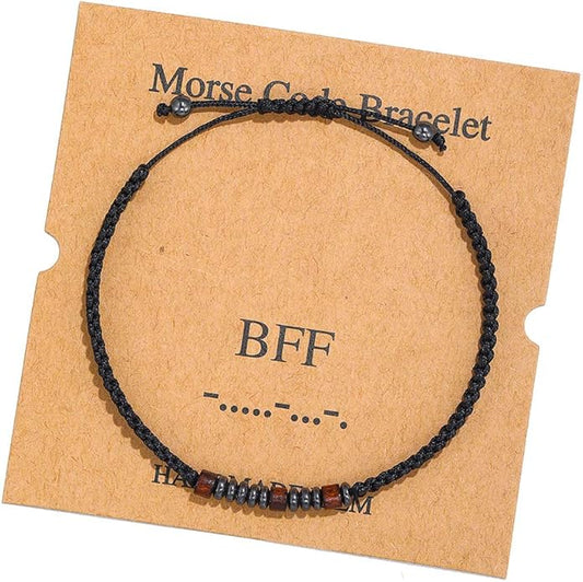 RINTOLER Morse Code Bracelets for Women Men Gifts for Her Best Friend Funny Inspirational Bracelets for Women Jewelry Adjustable Silk Beaded Wrap Bracelet