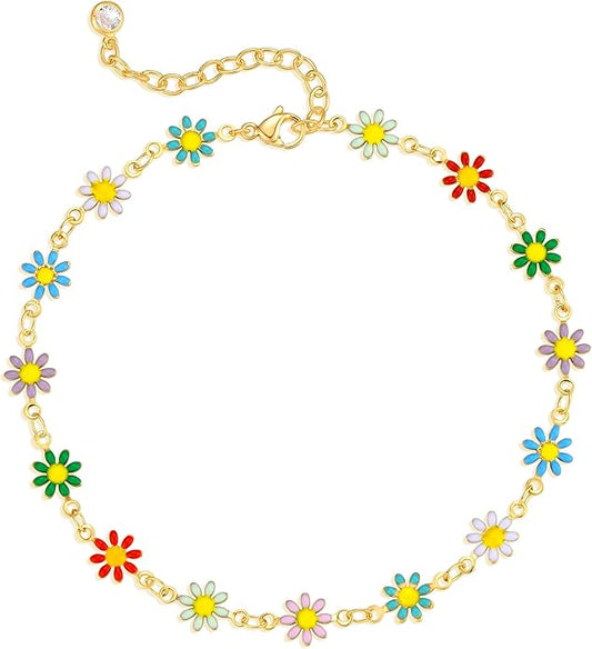 MTMY Gold Anklets for Women 14K Gold Plated Tiny Bead Anklet Colorful Tassel Foot Chain Dainty Adjustable Cute Summer Beach Boho Anklets Jewelry Gift