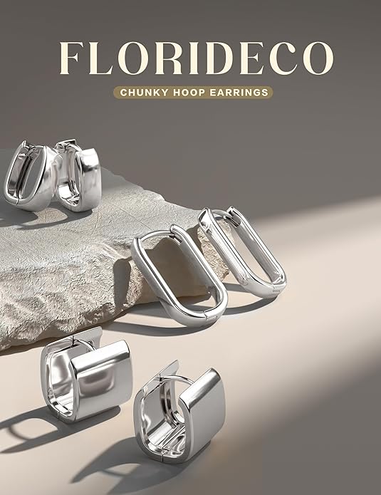 Florideco 3Pairs Chunky Gold Earrings Set 14K Gold Plated Hoop Earrings for Women Trendy Small Thick Huggie Hoops Earring Lightweight Silver Hoop Earring Sets for Multiple Piercing