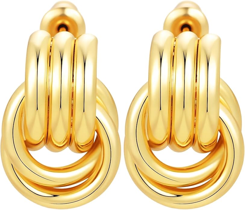 Trendy 14K Gold Plated Knot Earrings are Thick and Charming Pendant Earrings for Women They are Lightweight Hypoallergenic Fashion Accessories Jewelry Gifts for Women