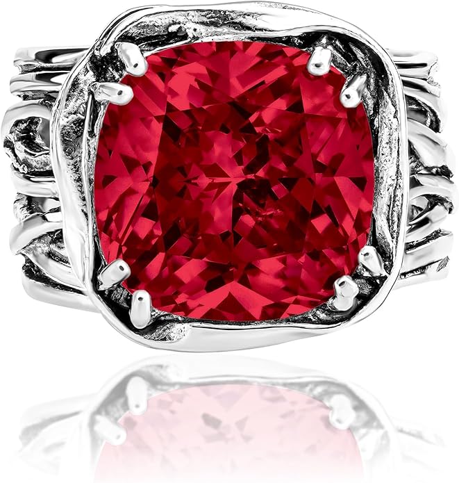 JEAN RACHEL JEWELRY 925 Sterling Silver Ring - Wrap Vintage Design with Cushion Shaped Cubic Zirconia - Hypoallergenic, Lead & Nickel Free - Artisan Handcrafted Statement Rings for Women