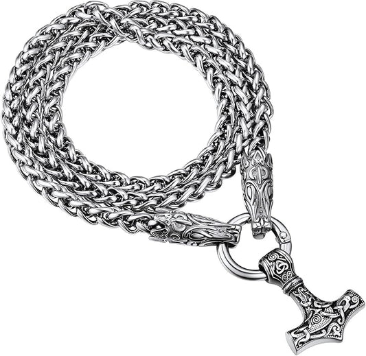 PROSTEEL Norse Viking Jewelry for Men Women, Vintage Thor Hammer/Thor Axe/Raven/Odin Necklace, 316L Stainless Steel Pendant Chain, Come with Box