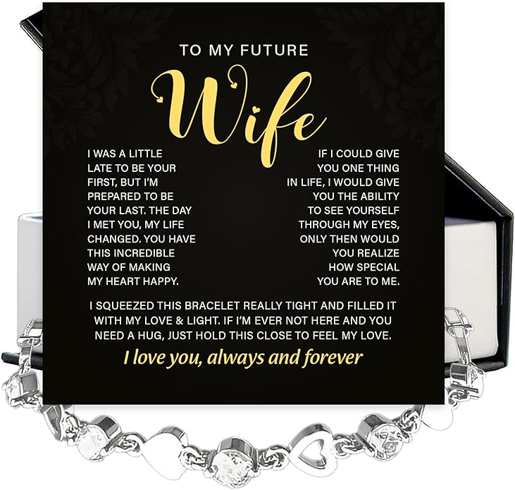 To My Future Wife Crystal Heart Bracelet Gift From Future Husband, Beautiful Jewelry Birthday, Christmas, Valentine’s Day, Bracelet For Her With Heartfelt Message & Elegant Box