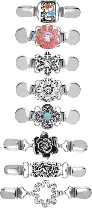 Tornito 8Pcs Vintage Sweater Shawl Clips Retro Cardigan Collar Shirt Dresses Waist Clip Antique Flowers Pattern Brooch Clip for Women