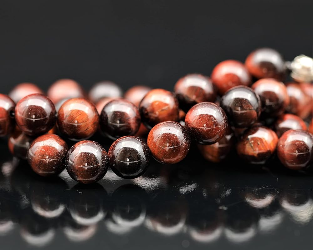 Natural Red Tiger Eye Beaded Choker, Genuine Red Crystal Necklace, Fancy Gemstone Choker, 8mm Beads, Unique Fashion Jewelry, Healing Crystal Chakra Necklace, Durable Necklace, Capricorn Necklace