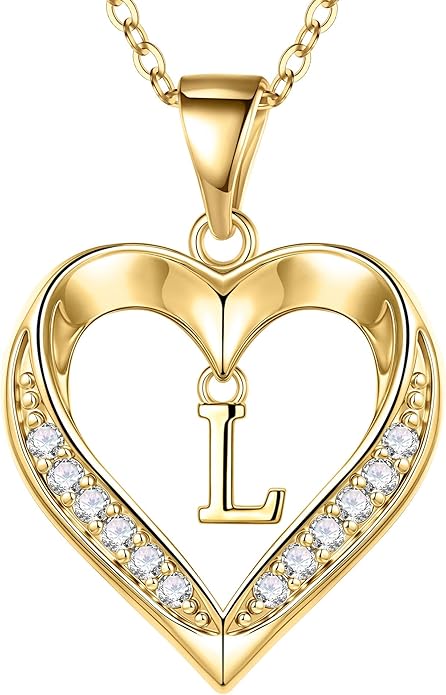 Turandoss Heart Initial Necklaces for Women - Dainty 14K Gold Plated CZ Heart Pendant Necklace with Tiny Letter A-Z, Non Tarnish Waterproof Trendy Jewelry Gifts for Mom Wife Girlfriend