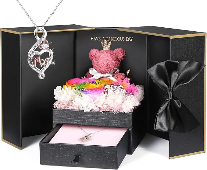 ADDWel Gifts for Mom from Daughter and Son, Unique Mom Birthday Gift Idea, Preserved Real Roses with Sterling Silver Mom Necklace, Cool Present to Mother Mama