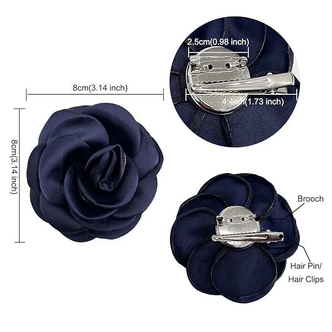 Sanrich Women's Brooches 4pcs Rose Flower Hair Clip Mexican Hair Flowers Clips Hairpin Brooch Tea Party Hats Headpieces (navy blue)