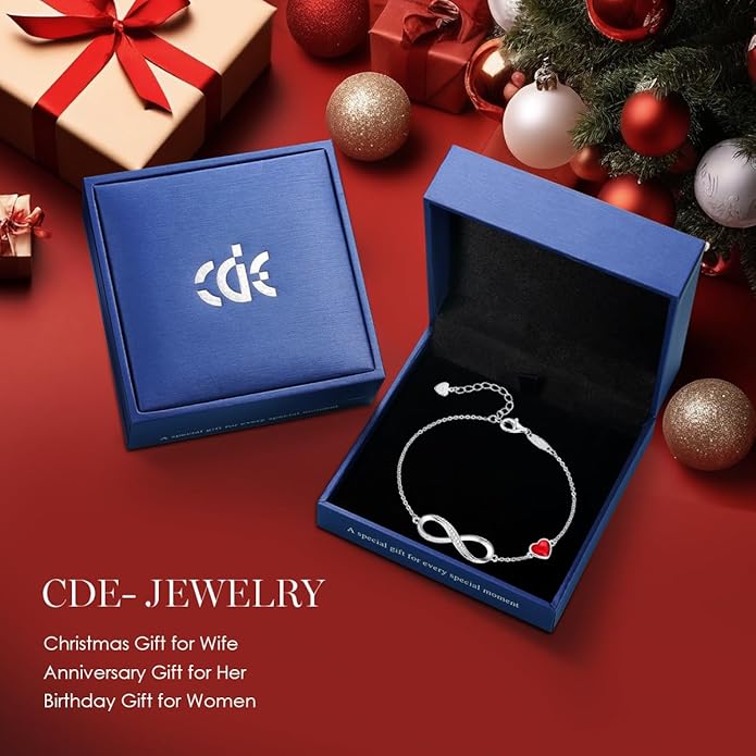 CDE Infinity Heart Birthstone Charm Link Bracelet for Women 925 Sterling Silver Adjustable Mother's Day Gift Anniversary Birthday Jewelry for Wife Girlfriend Her